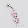 DANGLE MULTI CZ HEART BELLY NAVEL RING 316L SURGICAL STEEL